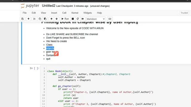 Chapter wise book in Python with user input