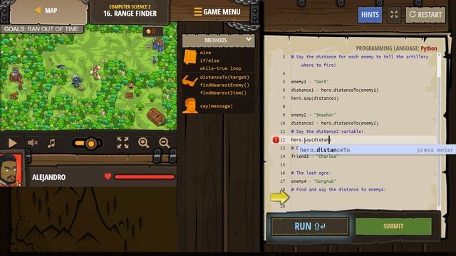 CodeCombat - Level 16 Range Finder Computer Science 2 Python