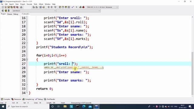 c program to store five students record using structure | learn coding