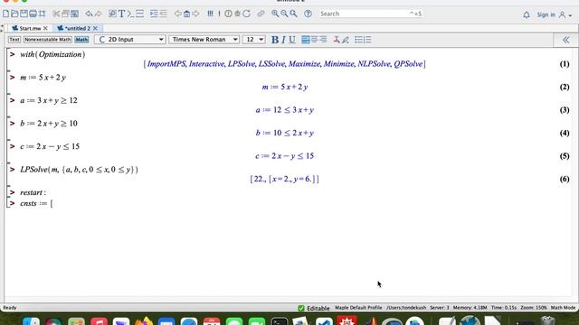 Linear Optimisation/programming introduction with Maple