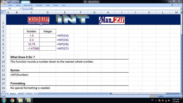 INT function | INT formula | Excel Formulas | Excel Functions | Excel Tips | Chaudhary Computers