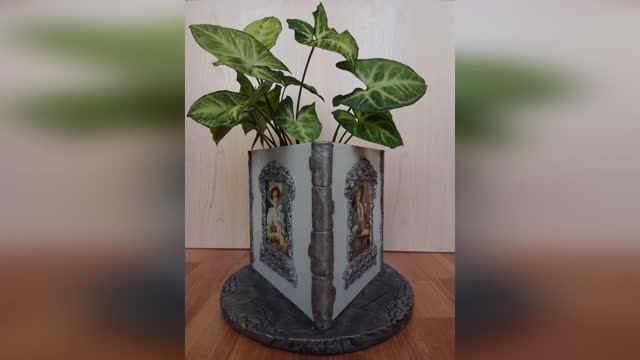 Кашпо из остатков б/у плитки своими руками+декупаж+винтаж+гипс.