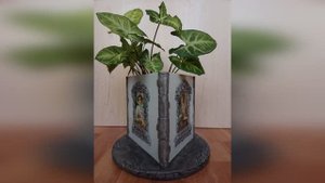 Кашпо из остатков б/у плитки своими руками+декупаж+винтаж+гипс.
