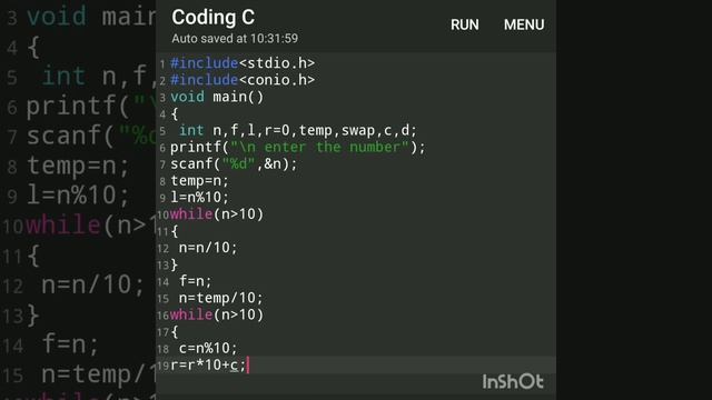 C program to swap frist and last digit of a number #c #coding #programming #coumputer#clanguage
