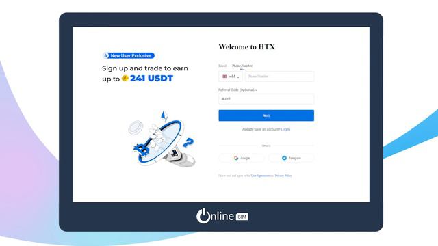 Как создать учетную запись HTX, используя виртуальный номер | HTX-верификация