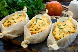 Оригинальная подача и чистая посуда.
КАРТОФЕЛЬ, ЗАПЕЧЁННЫЙ С КУРИЦЕЙ