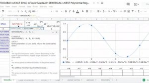 FACTDOUBLE FACT SIN(x) Taylor Maclaurin SERIESSUM, LINEST Polynomial Regression Google Sheets excel