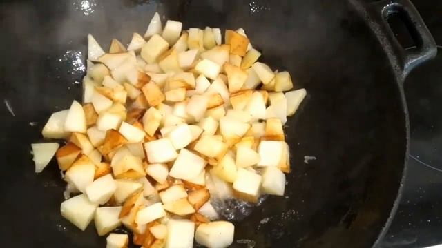 Жареная картошка на курдюке в казане