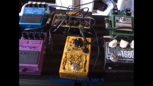 Pedalboard mostrando Ibanez Ts9dx, LINE 6 M9 Stompbox, pedales Boss  Test Review