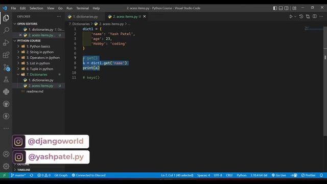 Access items from dictionary in python