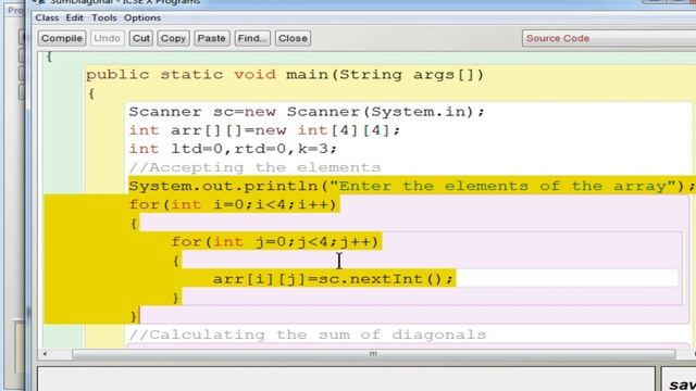 ICSE | Sum of Diagonals | Matrix | Arrays | Java