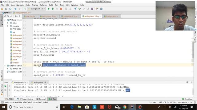 python practice  exercise on distance and  speed
