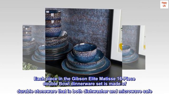 Gibson Elite Matisse 16 Piece Double Bowl Dinnerware Set, Cobalt Blue смотреть онлайн