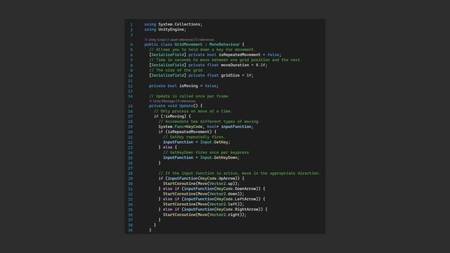Create a 2D grid movement player controller script in Unity