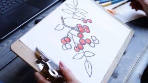 Упрощенный рисунок рябины акварелью для 1-2 классов.