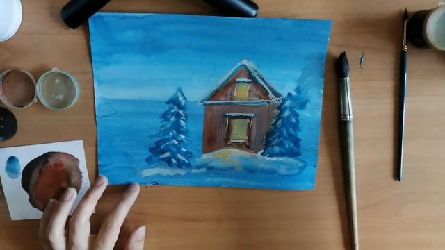 Зима гуашью. #Рисование_для_всех, #DrawingForYou, #paintingtutorials смотреть онлайн