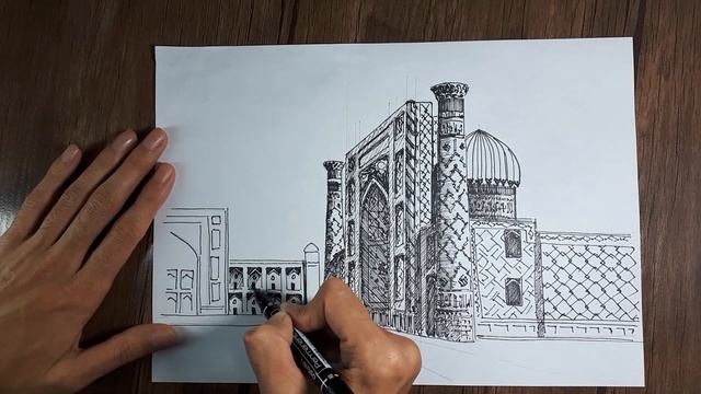 DRAW. UZB,. SAMARKAND, REGISTAN.-- РИСУНОК, УЗБЕК. САМАРКАНД, РЕГИСТАН...