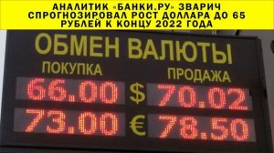 СРОЧНО!!! Аналитик «Банки.ру» Зварич спрогнозировал рост доллара до 65 рублей к концу 2022 года