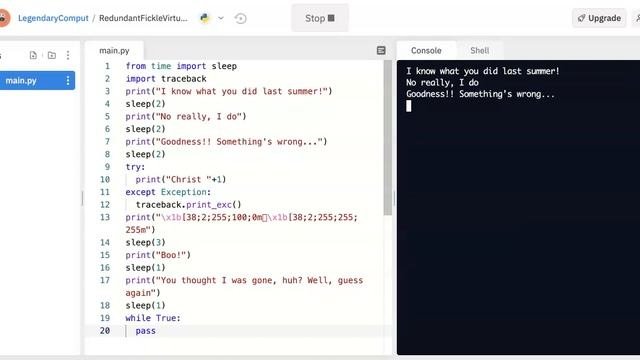 Fun with Python! Compiler talks to you... spooky