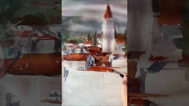 Городской пейзаж акварелью Автор Анна Угрюмова