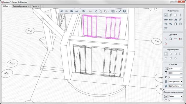 Проектирование коттеджа в системе Renga Architecture. Шаг 3. План второго этажа