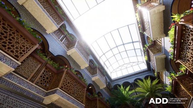 ?3D анимация проекта элегантной Гостиницы в национальном стиле от команды ART DECO DESIGN
