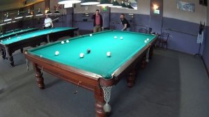 Фуксовый триплет от 2-х коротких бортов в русском бильярде