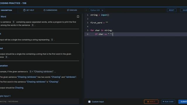 ccbp | Coding practice 15B | First Word