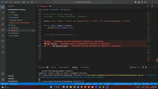 Python Tutorial 2.2.1 - String Formatting (f-string)