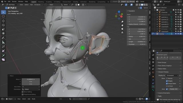 Риггинг персонажа в Blender с помощью аддона Rigify.Размещаем лицевые кости.