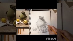 Видеоурок. Натюрморт кувшина с яблоками.