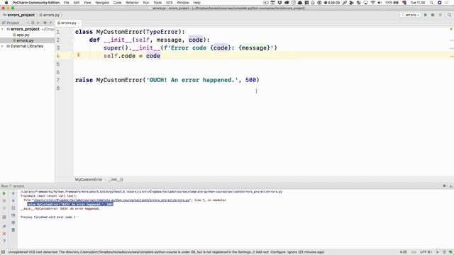 Python errors | creating your own errors python | creating custom exceptions | user defined errors