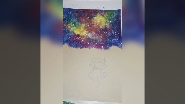 Рисунок Девочка и звезды (гуашь, акварель и фломастеры) смотреть онлайн