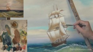 морской пейзаж с парусником 4ч