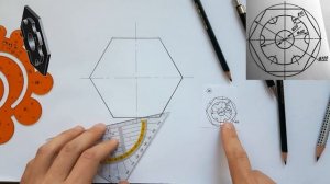 Деление окружности на равные части. Начертить фигуру по заданным размерам. 6-угольник с контуром