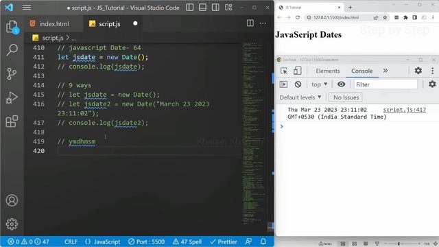JavaScript Dates - Different ways of creating it || JavaScript Tutorial for Beginners  - 64