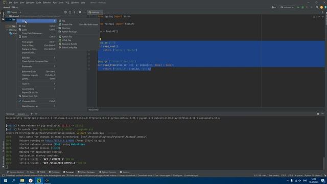 FastAPI. Настройка и запуск пустого приложения в PyCharm Community Edition