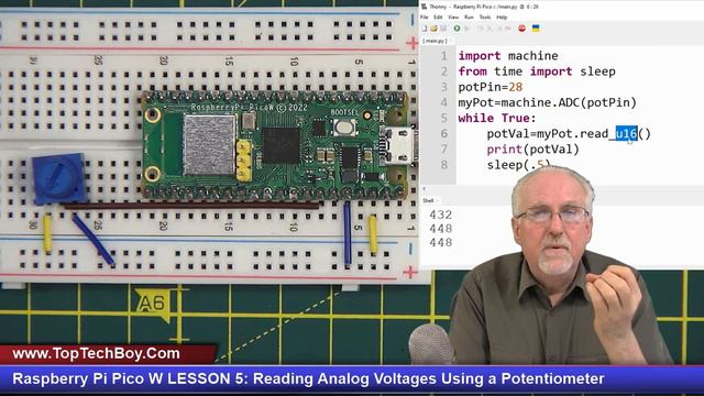 Raspberry Pi Pico W LESSON 5: Reading Analog Voltages Using a Potentiometer