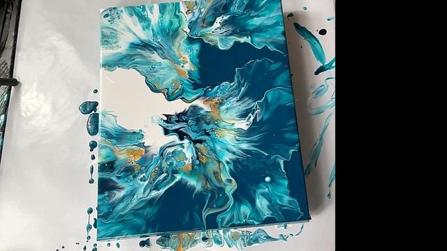 787 Turquoise  White Split Canvas Blow Out with Super Thin Paints!