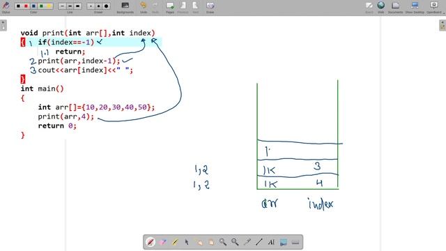 recursion in cpp in hindi | print array elements