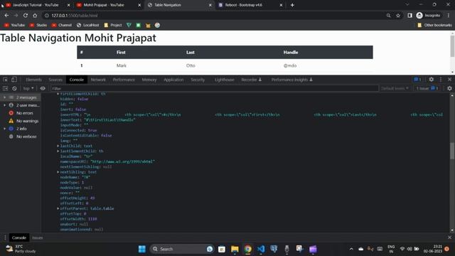 Table Navigation: JavaScript Table Exploration | JavaScript Tutorial 2023 Hindi #24 | Mohit Prajapa