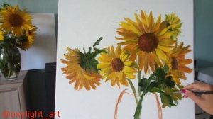 Бесплатный мастер класс картина маслом "Подсолнухи" смотреть онлайн. Ч1. How to draw sunflowers. P1