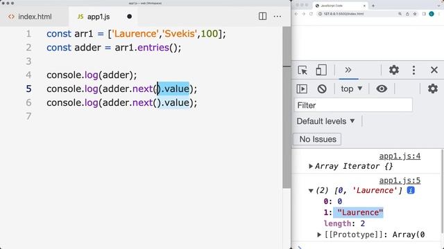 JavaScript Array Entries Method Example of Array Entries Method