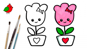 Как нарисовать цветок или цветы в вазе для детей / Простые рисунки и раскраски малышам