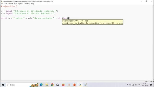 Ejercicio #8 en #python (Cociente y Resto)