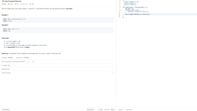 347. Top K Frequent Elements - JavaScript - Easy Solution
