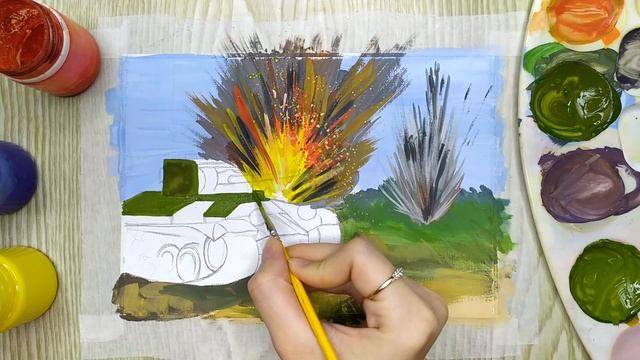 Как нарисовать танк гуашью. Рисунок на 23 февраля. Рисуем гуашью для начинающих
