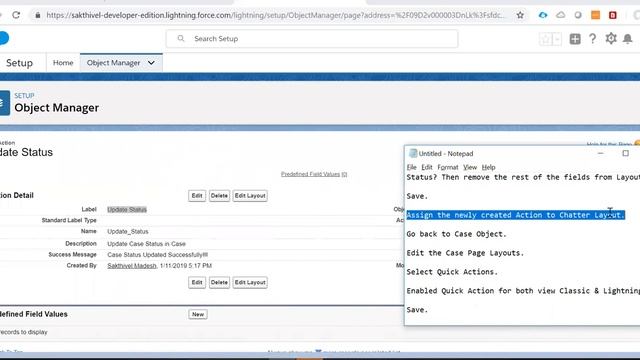 Create Quick Action and Enable in Chatter Feed Layout
