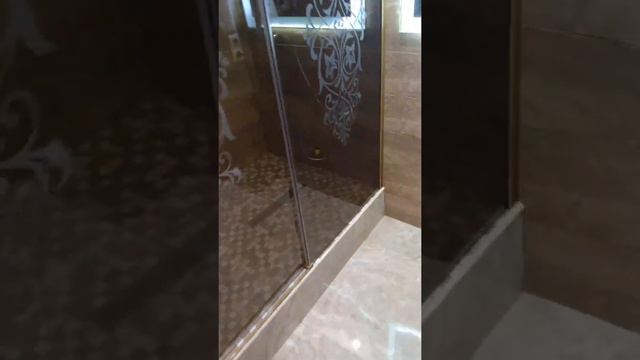 ДВЕРЬ В ДУШЕВУЮ НИШУ ДВУХСЕГМЕНТНАЯ SLIDE DOOR GK-862, ПРОФИЛЬ ЗОЛОТО БЛЕСТЯЩЕЕ, СТЕКЛО С РИСУНКОМ