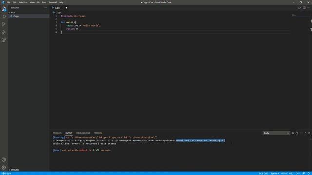 Remove "UNDEFINED REFERENCE TO 'WinMain@16'" error in visual studio (VS) code in less than 1 minute